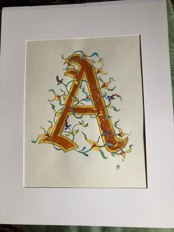Illuminated Letter a Hand Painted Old English | Etsy