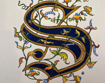 Illuminated letter &quot;S&quot;, Hand Painted Old English Script, Original design