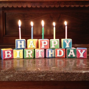 Happy Birthday Decoration, Wooden Birthday Candle Holders Birthday Blocks, Child&#39;s Birthday Decoration