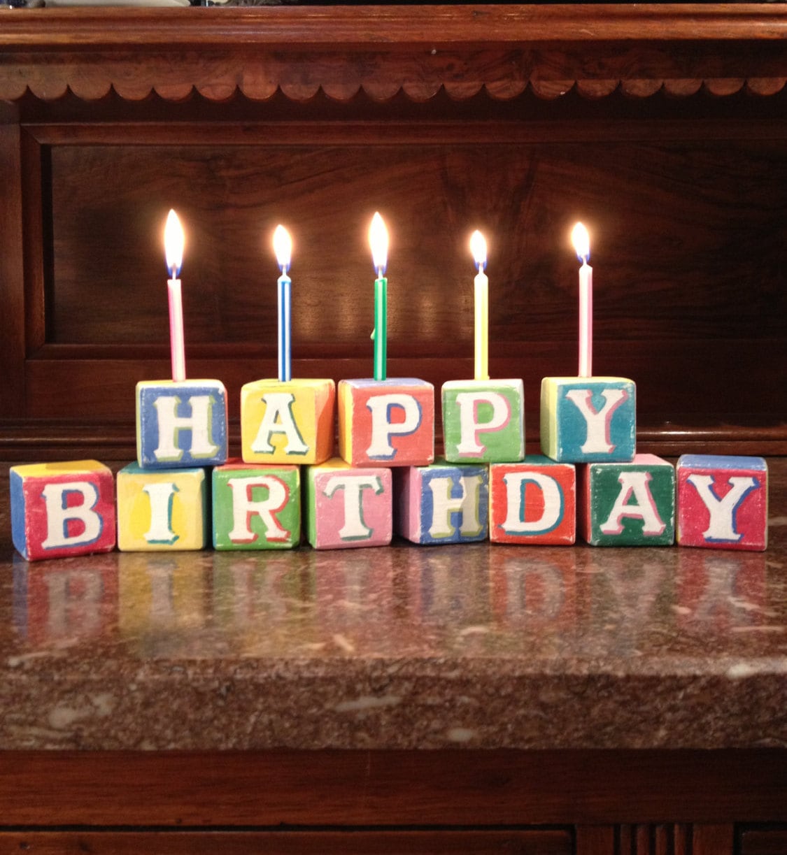 Happy Birthday Decoration, Wooden Birthday Candle Holders Birthday Blocks, Child's Birthday Decoration