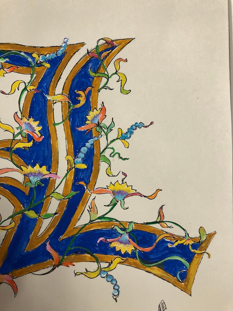 Illuminated letter L English Script Illuminated L. Original | Etsy