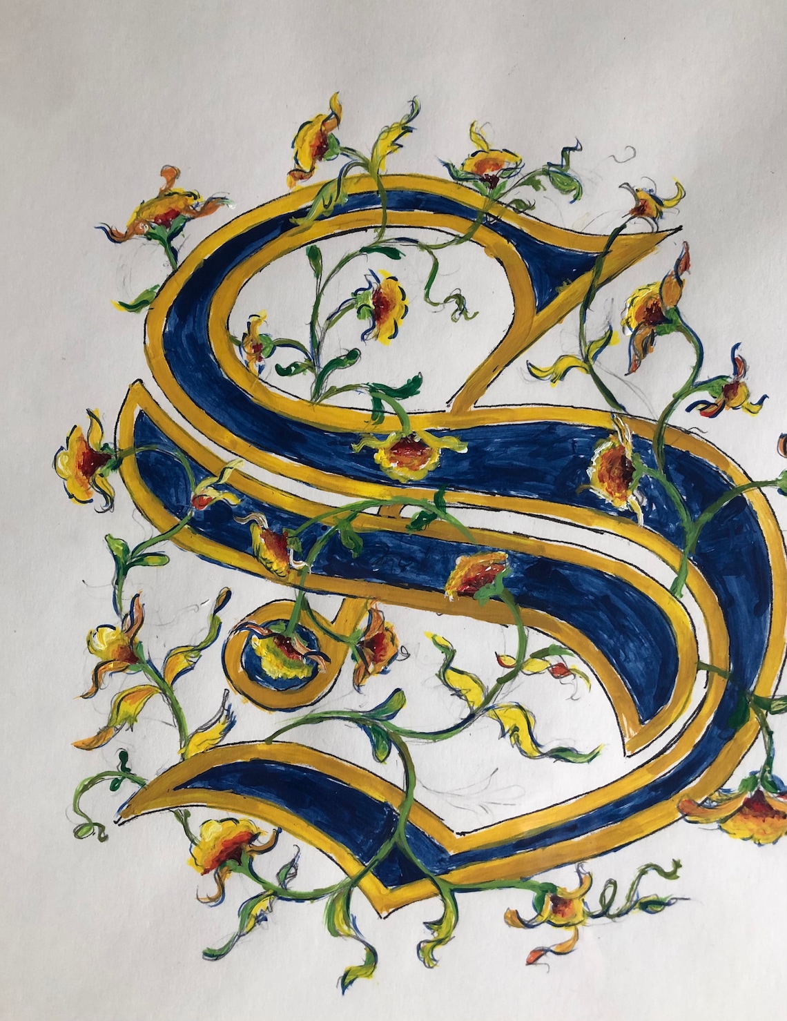 Illuminated Letter s Hand Painted Old English | Etsy