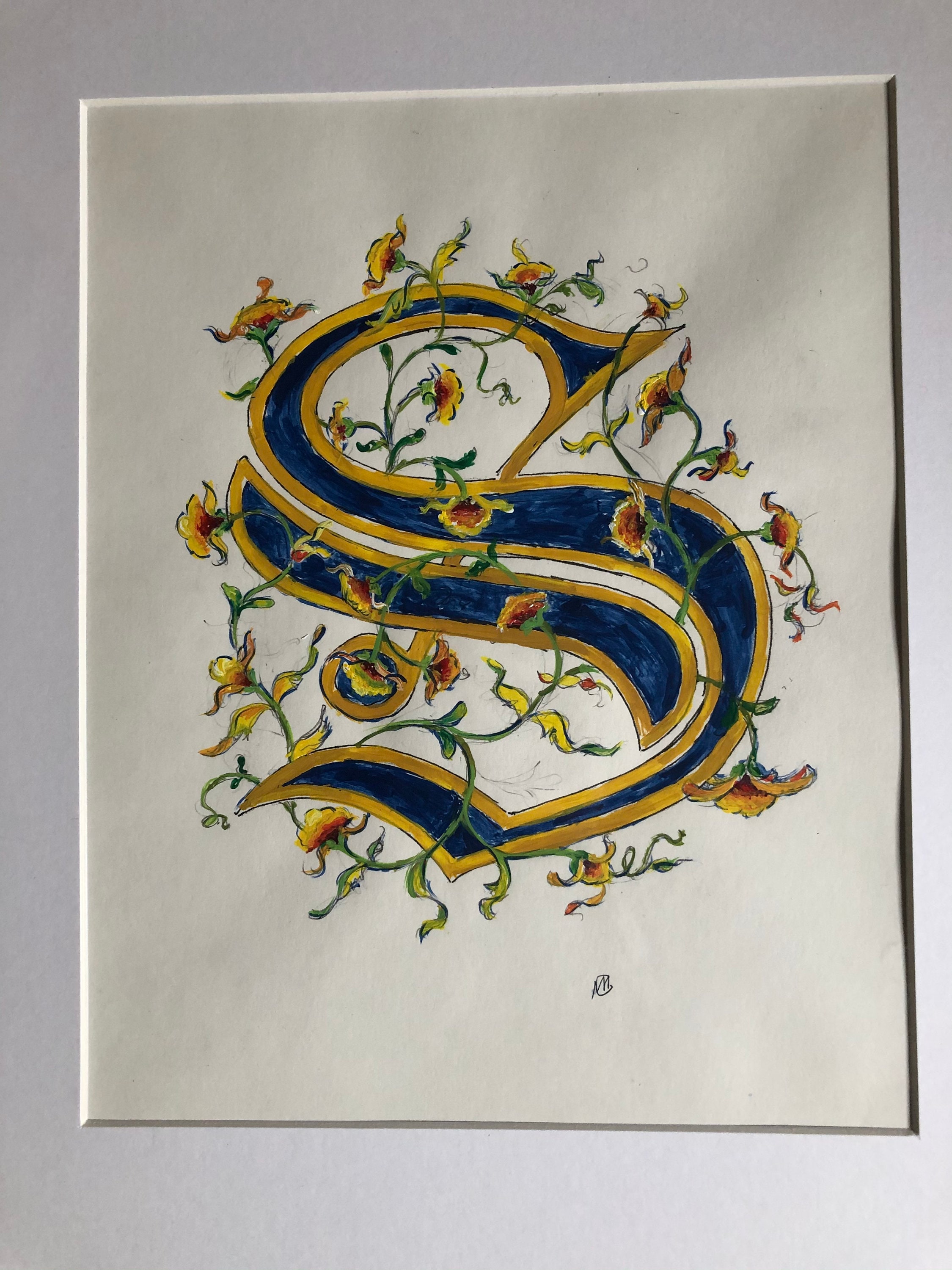 Illuminated Letter s Hand Painted Old English - Etsy