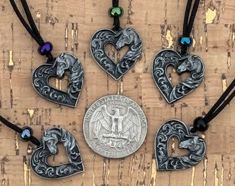 Pewter Horse Heart Pendant (pick bead color)