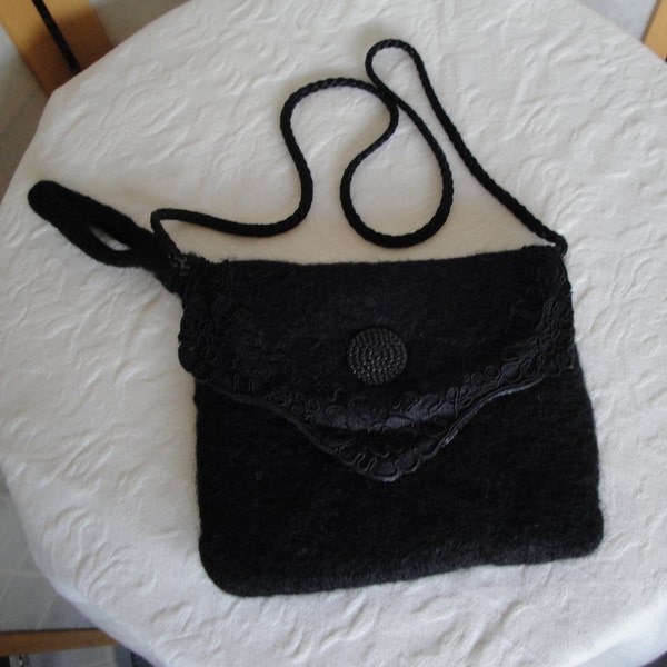 black evening bag, wool felt clutch bag, silk-lined clutch, felted knit clutch, three way clutch bag, felt clutch bag, felt evening purse