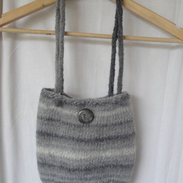 grey striped handbag, felted wool knit purse, made in Britain