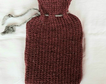hot water bottle cover for men knitted in burgundy wool with viscose