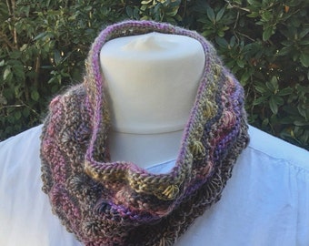 lace knit cowl for women in feather and fan design in subtle shades of pure wool