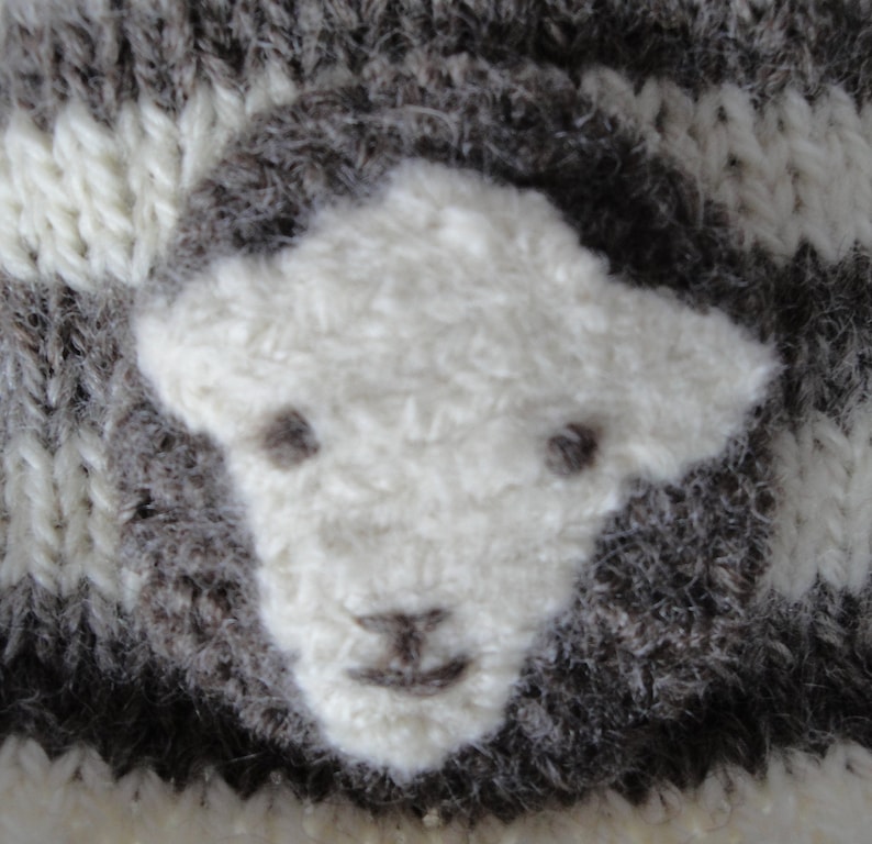 stripe knit baby cap age 0-3mths newborn knit hat with sheep-motif gender-neutral