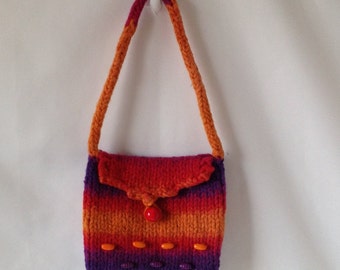girls felted wool bag in orange-multi with bead embellishments