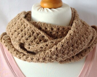 lace infinity scarf neckwarmer knitted in caramel colour Shetland wool