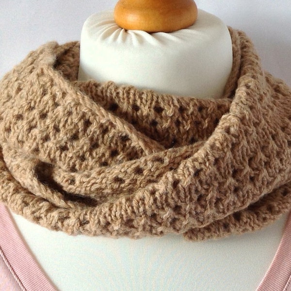 lace infinity scarf neckwarmer knitted in caramel colour Shetland wool