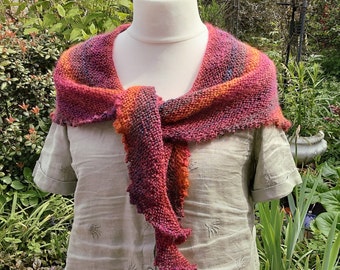 purple-multi lightweight shawl with picot edges knitted in acrylic wool mohair mix