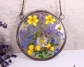 Forget me not flowers Home window decor with flowers, pressed flower, pressed flower frame, framed dried flowers