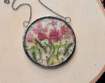 Home window decor with heather flowers moss pressed flower, pressed flower frame, framed dried flowers