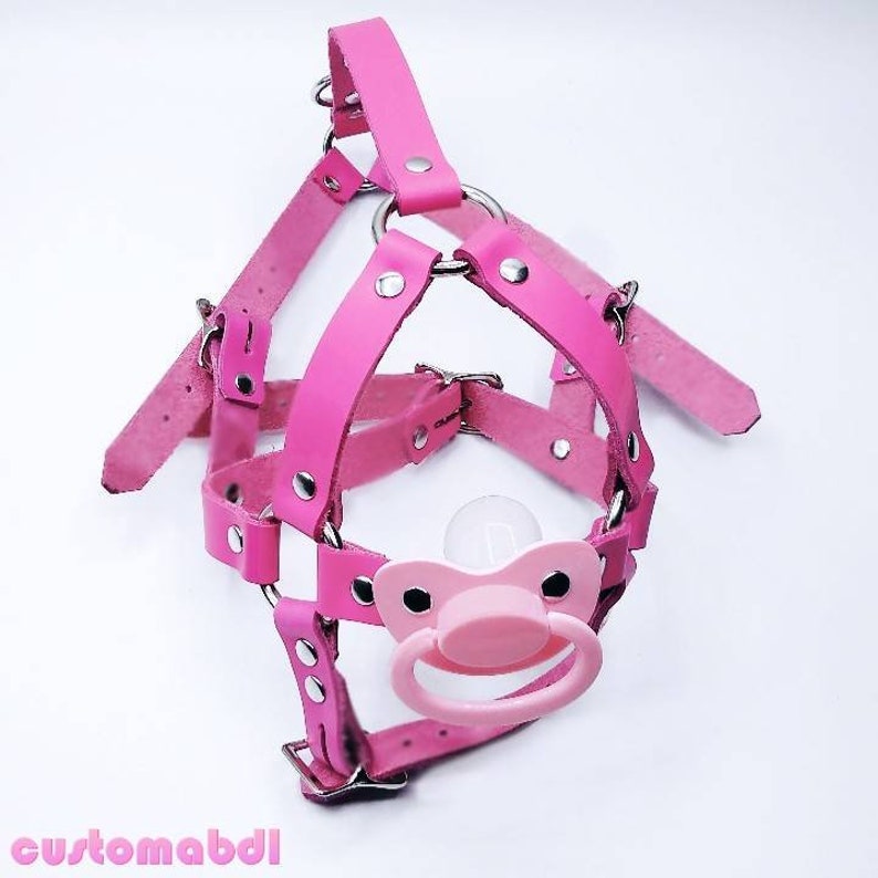 Classic Head Harness Pacifier Gag - Adult Baby - ABDL - DDLG - Age Play - Bondage - 11 Leather Colors 