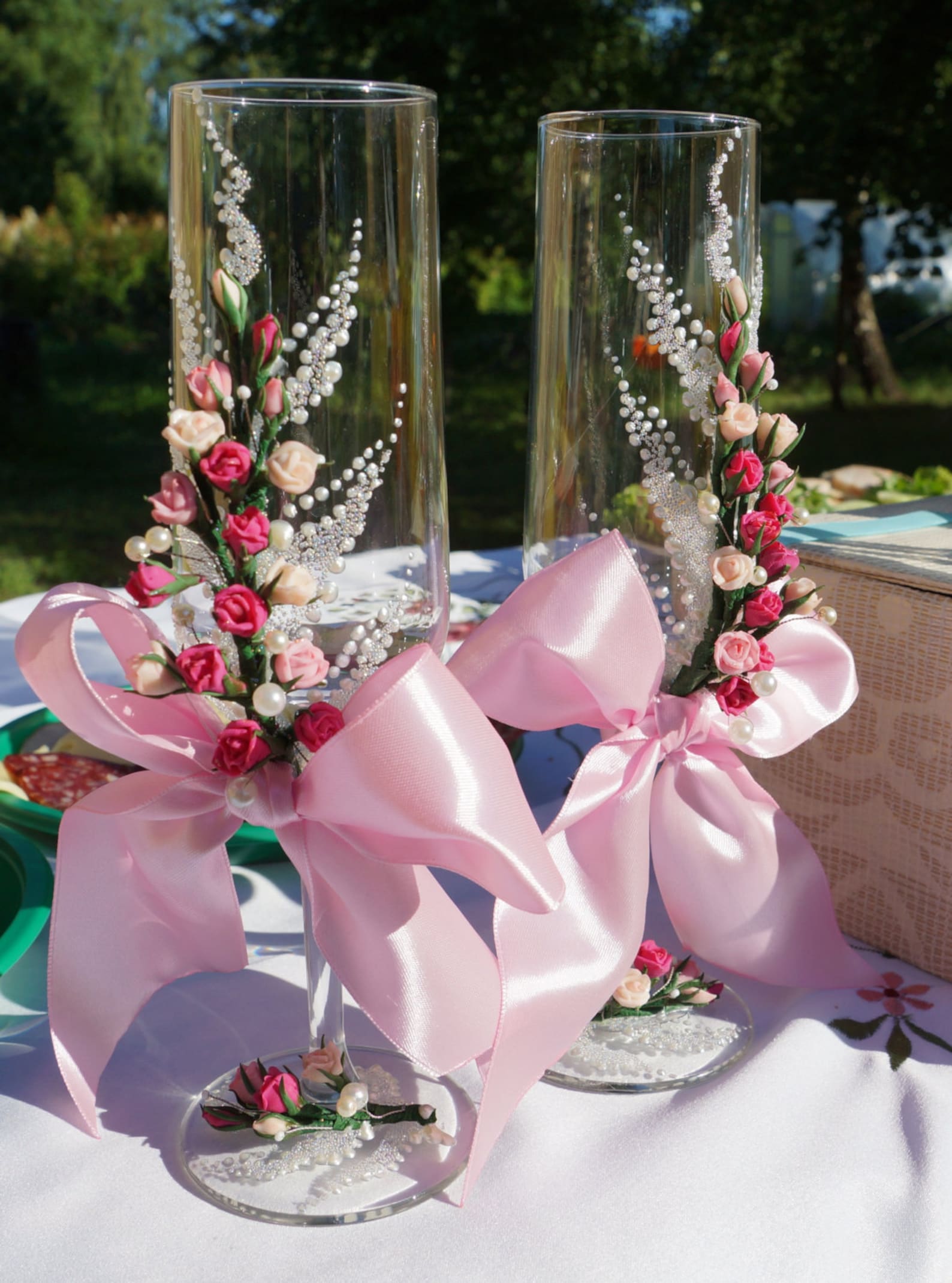 Wedding champagne glasses,Wedding toasting flutes, Pink Rose,Wedding supp.....