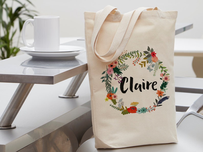 Bachelorette Bridesmaid Favor Custom Floral Wreath Tote Bag
