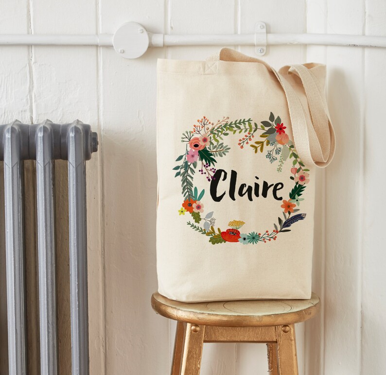 Bachelorette Bridesmaid Favor Custom Floral Wreath Tote Bag