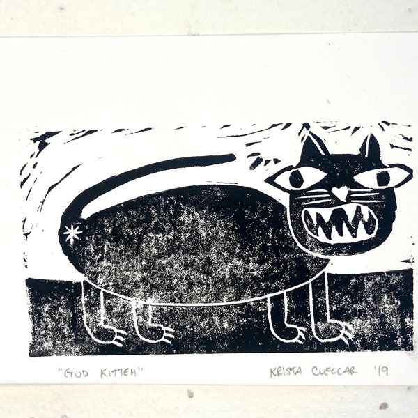 Cat Block Print - Etsy