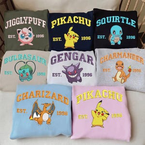Anime Cartoon Embroidered Sweatshirt, Embroidered PKM Shirt Embroidered, Cute Anime Shirt