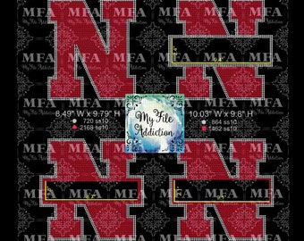 N with Banner Rhinestone Template (Digital Download File): ss10 svg dxf eps plt