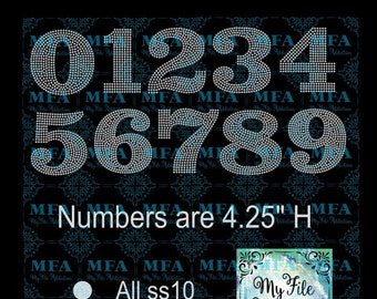 4.25 Inch Numbers Rhinestone Template (Digital Download File): ss10 svg dxf eps plt