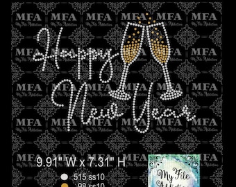 Rhinestone Template Download File Happy New Year Champagne Glasses Cheers svg dxf eps plt