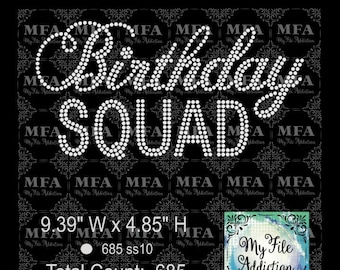 Instant Download Rhinestone File - Birthday Squad svg dxf eps plt