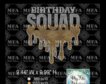Archivo de diamantes de imitación de descarga instantánea Birthday Squad Drip Ombre svg dxf eps plt