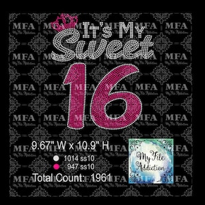 Strass Vorlage Download-Datei Es ist mein süßer 16 Geburtstag svg dxf eps plt