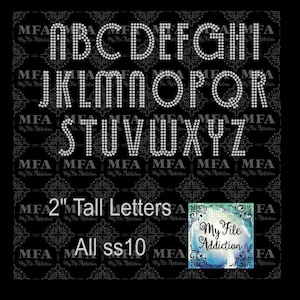 Esta NO es una fuente que se puede escribir - Letras de diamantes de imitación decorativas de 2 pulgadas pre-apedradas ss10 Plantilla de diamantes de imitación Descargar archivo svg dxf eps plt
