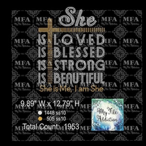 Strass Vorlage Download-Datei She Is Loved Blessed Stark Schön svg dxf eps plt