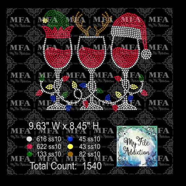 Instant Download Rhinestone File Elf Reindeer Santa Hat Wine Glass 1 Christmas svg dxf eps plt