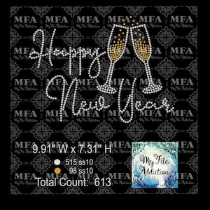 Modèle de strass à télécharger fichier Happy New Year verres à Champagne Cheers svg dxf eps plt