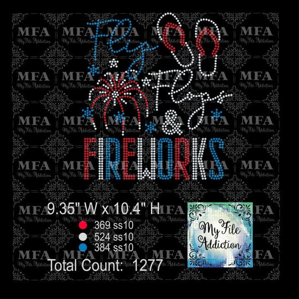 Instant Download  Rhinestone File Flip Flops & Fireworks July 4th Patriotic svg dxf eps plt