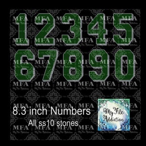 This Is NOT a Typeable font - Pre-stoned 8.3 inch Athletic College Shadow Numbers ss10 Rhinestone Template Download File svg dxf eps plt