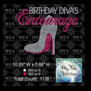Rhinestone Template Download File - Birthday Diva's Entourage with Stiletto High Heel Shoe svg dxf eps plt