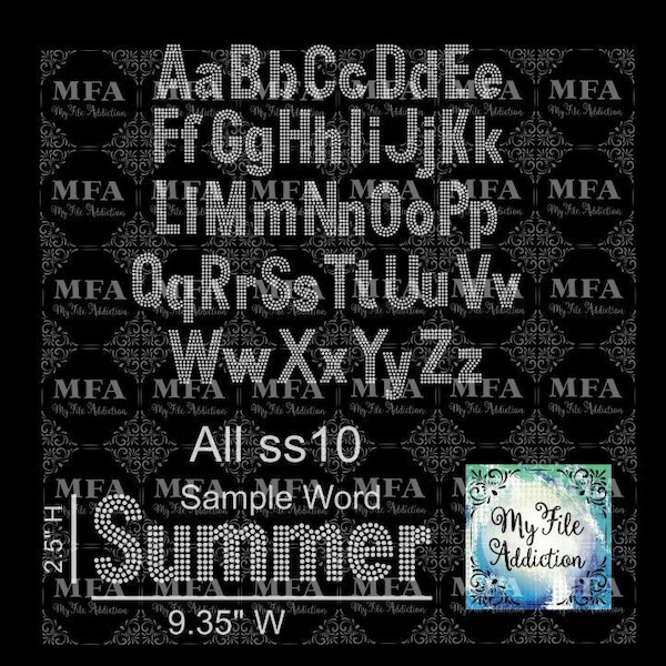 This Is NOT a Typeable font - Pre-stoned 2.5 Arial Upper & Lowercase Block Letters 3 Rows ss10 Download Rhinestone File svg dxf eps plt