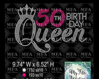 Rhinestone Template Download File 50th Birthday Queen with Crown svg dxf eps plt