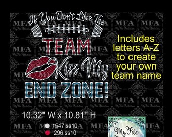 Modèle de strass à télécharger fichier Football Kiss My End Zone avec lettres A - Z svg dxf eps plt