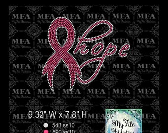 Rhinestone Template Download File Hope with Ribbon Cancer Breast Ovarian Liver Pancreatic Brain Uterine svg dxf eps plt