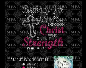 Rhinestone Template Download File - Birthday Month Girl I Can Do All Things Though Christ Who Gives Me Strength svg dxf eps plt