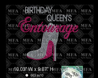 Rhinestone Template Download File - Birthday Queen's Entourage with Stiletto High Heel Shoe svg dxf eps plt