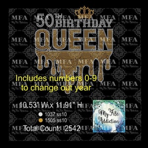 Strass Vorlage Download Datei Birthday Queen Drip mit Jahr svg dxf eps plt