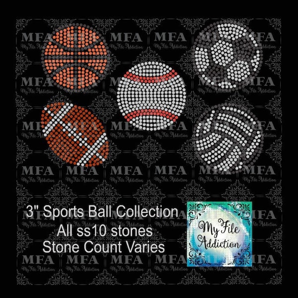 Instant Download Rhinestone File 3 inch Sports Ball Collection - Baseball Softball Soccer Volleyball Football Basketball svg dxf eps plt