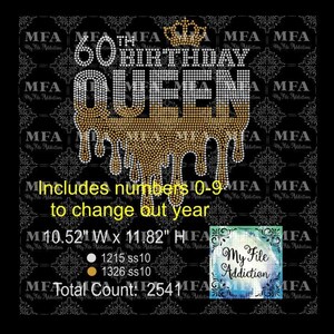 Strass Vorlage Download Datei Birthday Queen Drip Ombre mit Jahr svg dxf eps plt