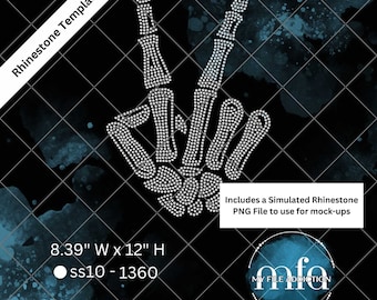 Rhinestone Template Skeleton Hand Peace Sign ss10 svg dxf eps plt png File