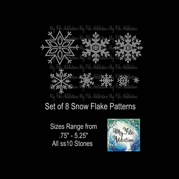 Instant Download Rhinestone File Snow Flake Set of 8 Christmas svg dxf eps plt