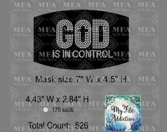 Instant Download Rhinestone File God Is In Control Small Mask svg dxf eps plt